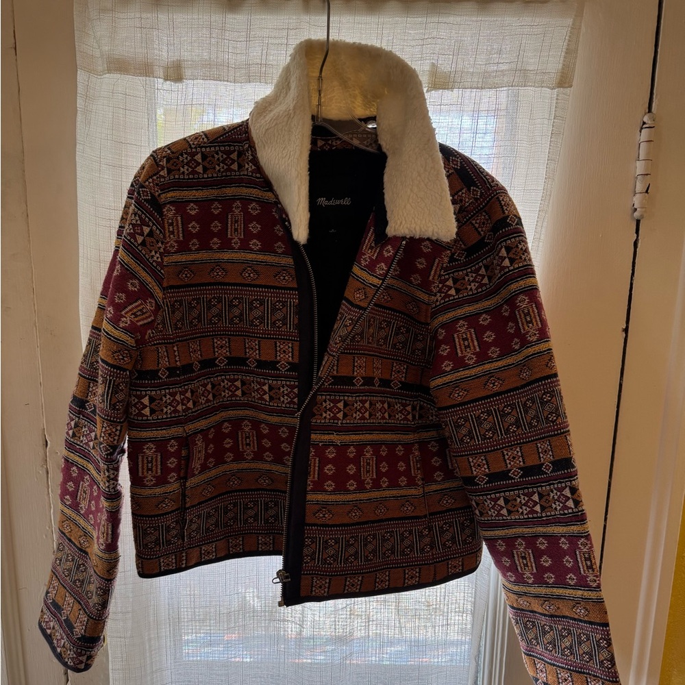 Madewell Textured Jacket with  Removable Shearling Collar Sz Medium